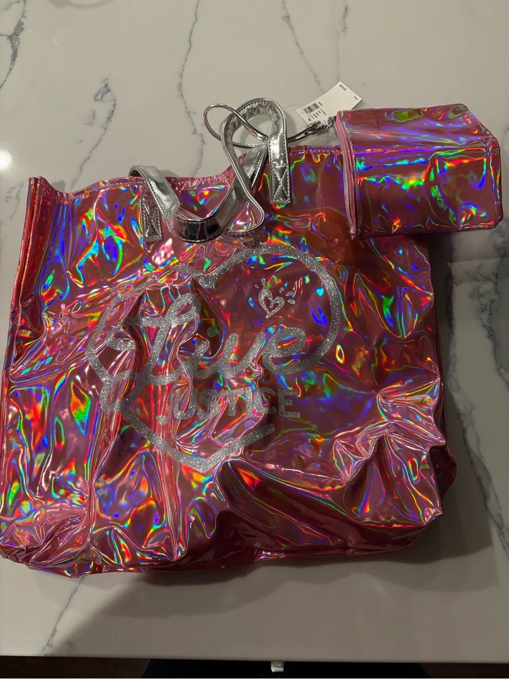 Holographic Pink Tote with Silver Accents